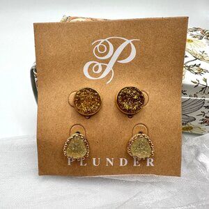 Plunder Design Autumn Earring Set Studs Teardrop Gold Gift Box NIB Set of 2